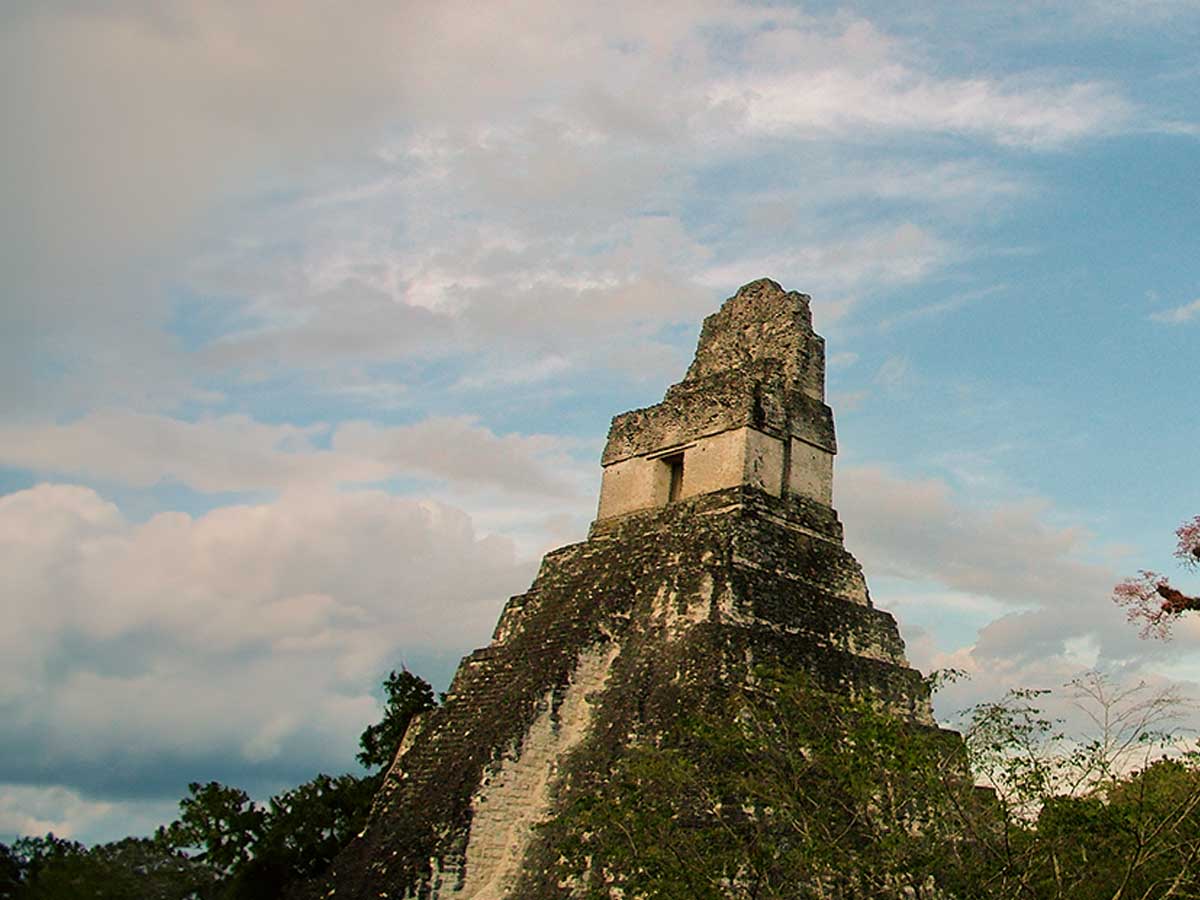 View of Tikal Temple II in Guatemala, a significant archaeological site showcasing the grandeur of ancient Maya civilization as part of Guatemala archaeology tours