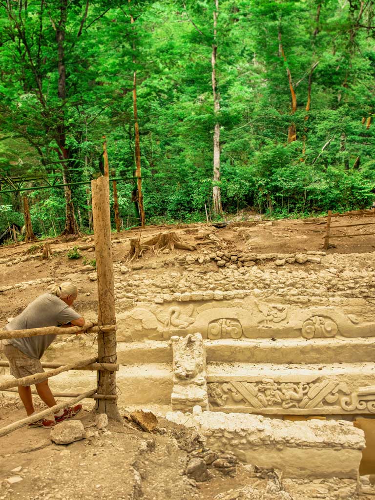 The frieze of the twin heroes at El Mirador archaeological site in Guatemala during our El Mirador Helicopter Tours