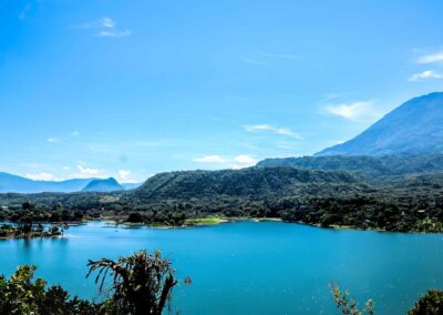 The view of Lake Atitlan from Chutinamit, a postclassic archaeological site that we visit during our hiking adventure in Guatemala.