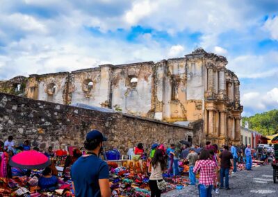 A picture of the Del Carmen Ruins street market is in our cultural and historical walking tour in Antigua, Guatemala.