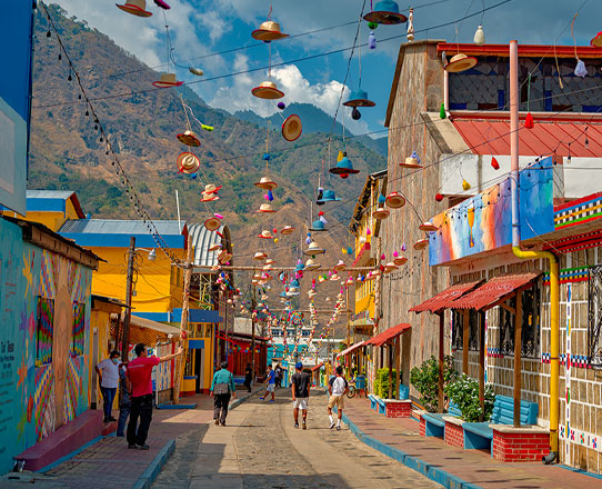 A colorful streen of San Juan La laguna, Lake Atitlan, Guatemala.