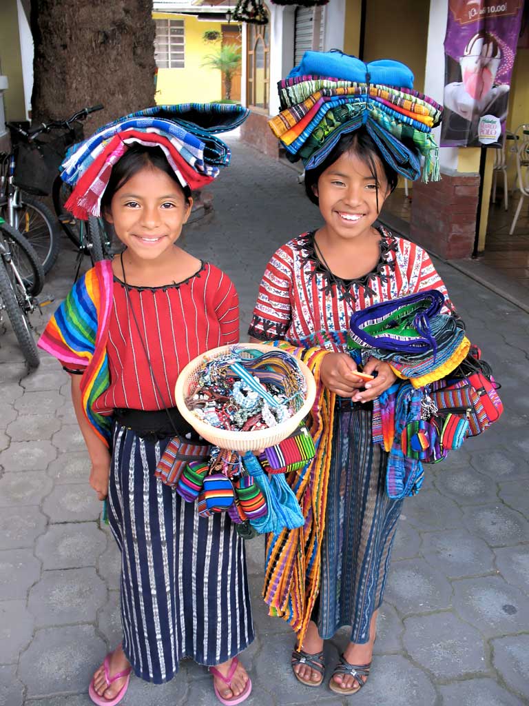 Young Maya street sellers from Lake Atitlan